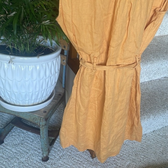 MNG Pure Linen Orange Button-Up Utility Dress with Belt - Picture 6 of 10